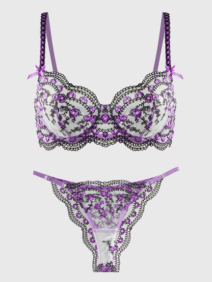Purple Blossom Delights Embroidery Lingerie Set - MYSTERYBOXS