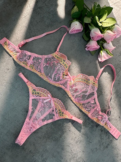 Pink Fancy Embroidery Lingerie Set - MYSTERYBOXS