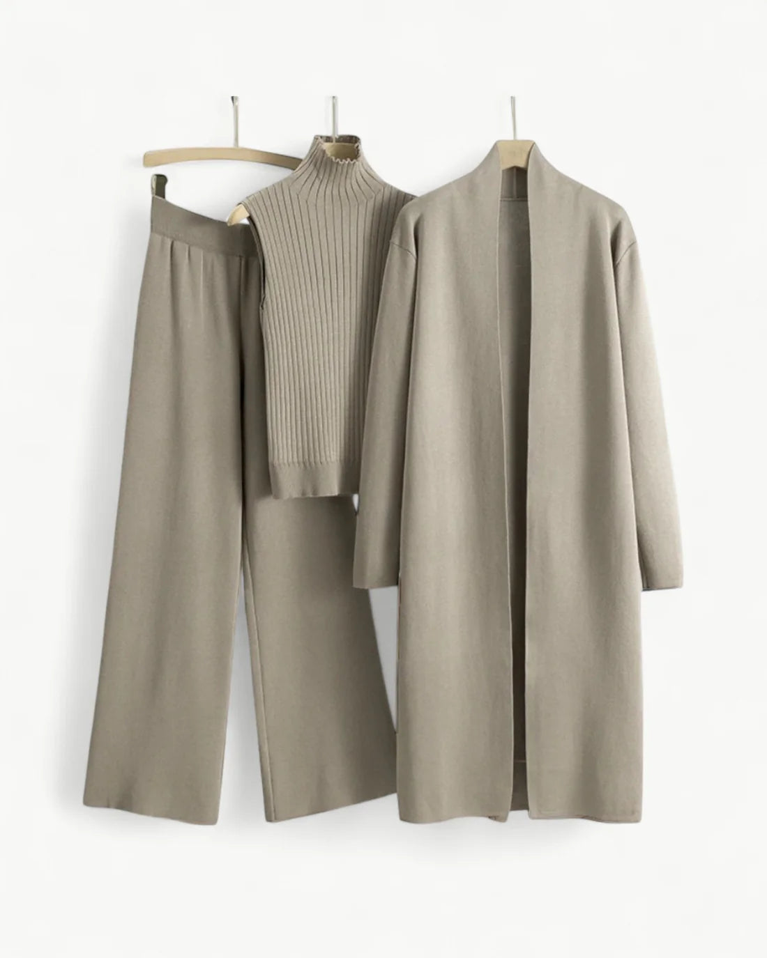 Turtle Neck Knit Tank 3-Piece Cardigan Set