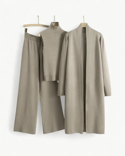 Turtle Neck Knit Tank 3-Piece Cardigan Set