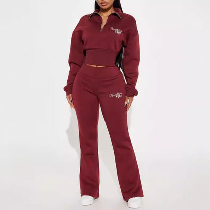 Autumn and winter new fashion suit loose waist short top, low waist mop long trousers, two -piece set - MYSTERYBOXS