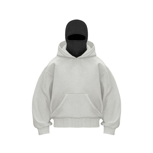 Felpa con cappuccio dal design unico con maschera ninja e doppio cappuccio 