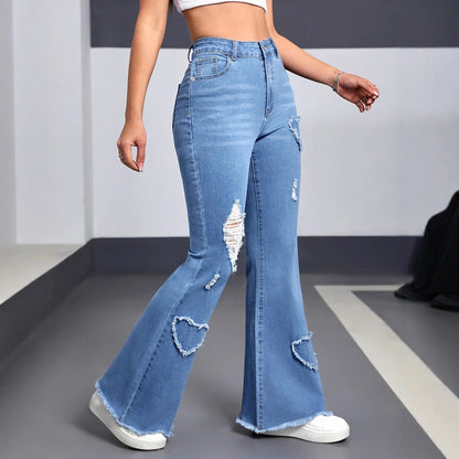 Heart pattern ripped jeans - MYSTERYBOXS