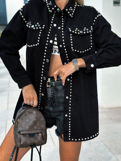 Studded loose denim jacket