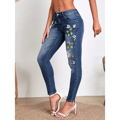 Flowerpot embroidered jeans - MYSTERYBOXS