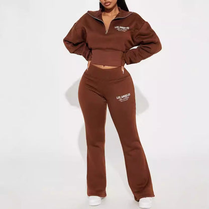 Autumn and winter new fashion suit loose waist short top, low waist mop long trousers, two -piece set - MYSTERYBOXS
