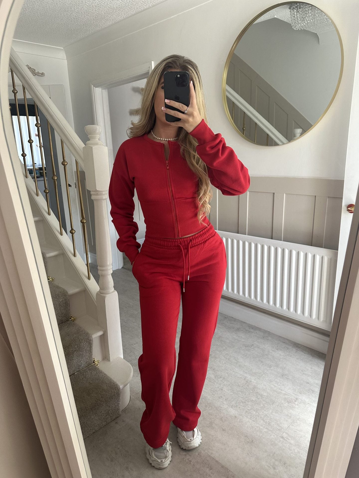 Solid Color Zipper Cardigan and Straight Leg Pants Tracksuit