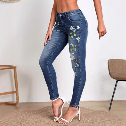 Flowerpot embroidered jeans - MYSTERYBOXS