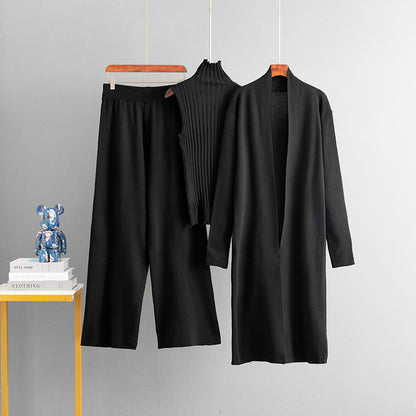 Turtle Neck Knit Tank 3-Piece Cardigan Set