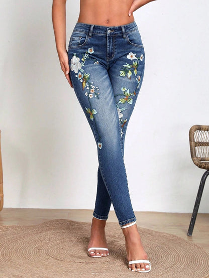 Flowerpot embroidered jeans - MYSTERYBOXS