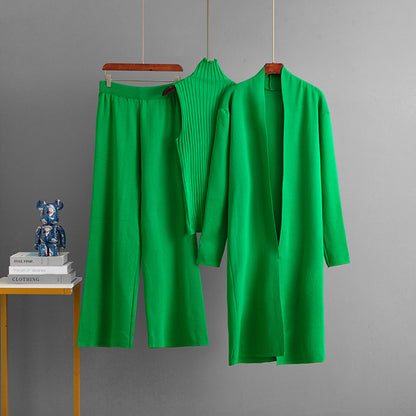 Turtle Neck Knit Tank 3-Piece Cardigan Set