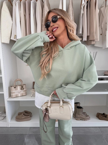 Women's Hooded Patchwork Casual Sweatshirt Set