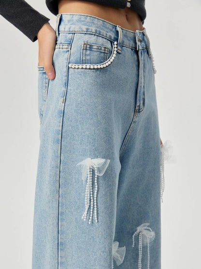 Denim trousers with 3D decoration - MYSTERYBOXS