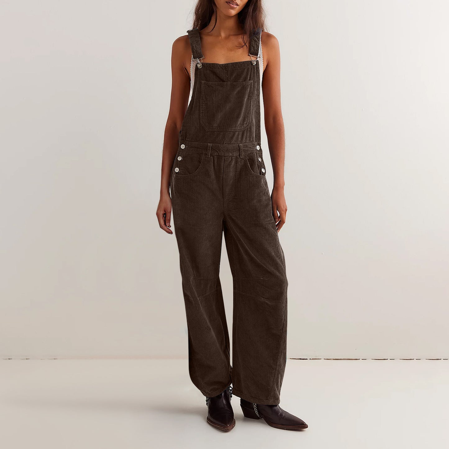 Adjustable corduroy jumpsuit with pockets