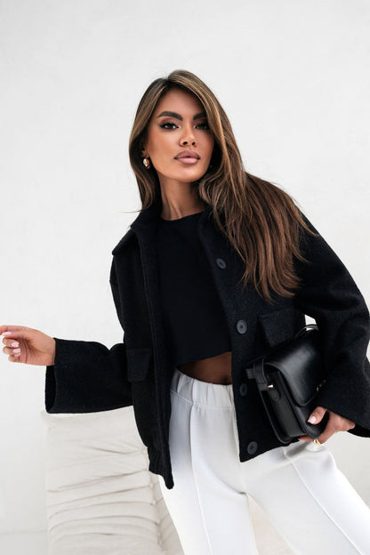 tweed single breasted coat in solid hue