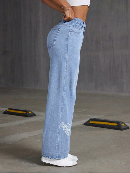 Rhinestone Butterfly Jeans - MYSTERYBOXS