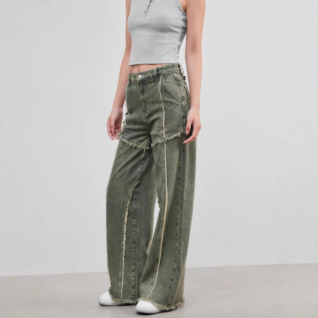 Jeans con pannelli a bordo grezzo 