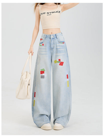 Geometric embroidered jeans - MYSTERYBOXS