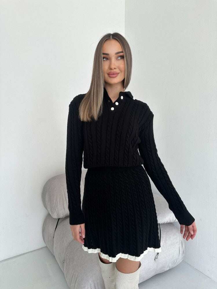 Knitted two-piece sweater and skirt