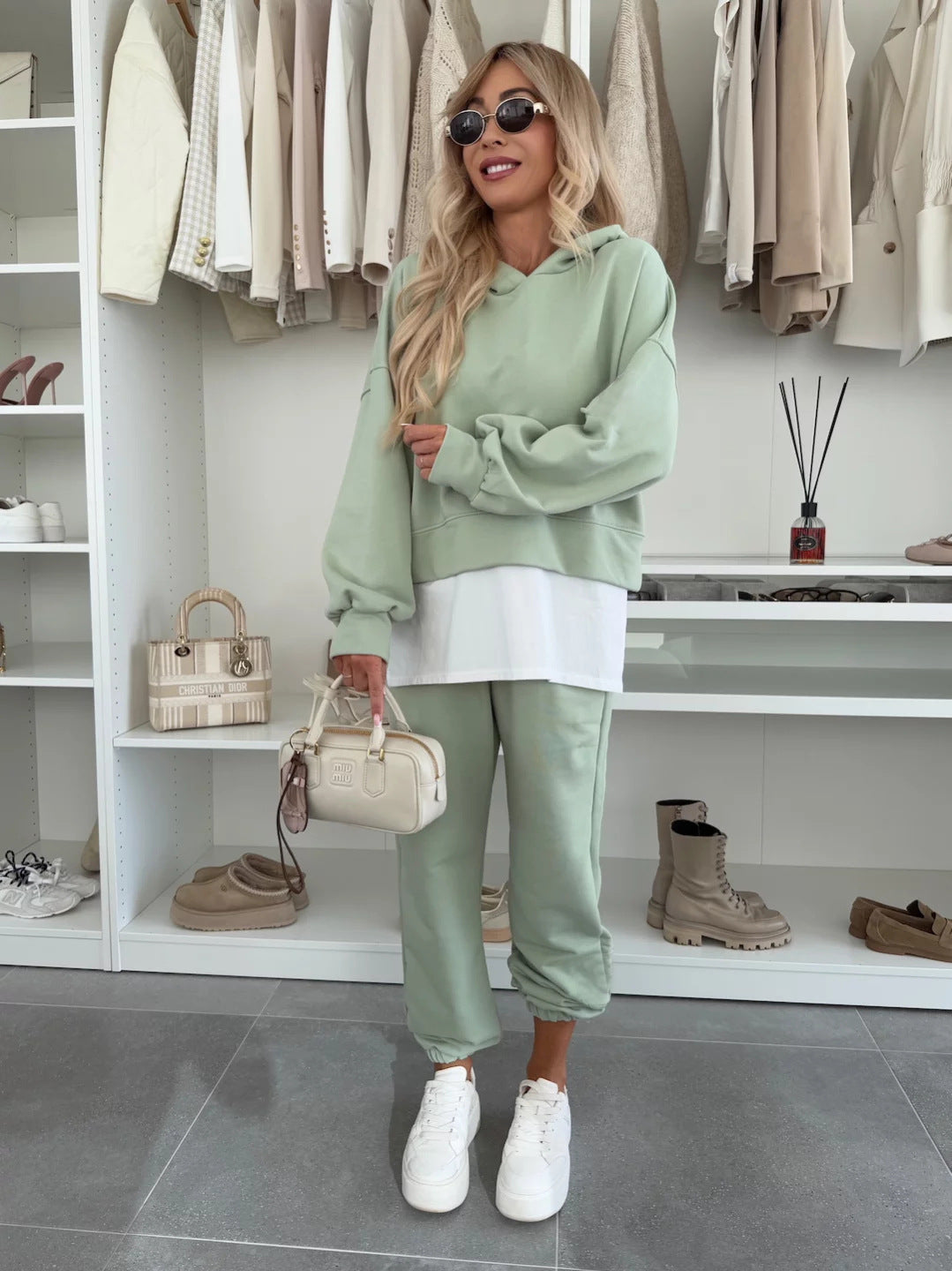 Women's Hooded Patchwork Casual Sweatshirt Set