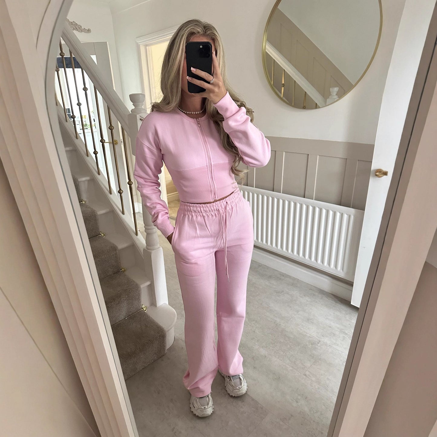 Solid Color Zipper Cardigan and Straight Leg Pants Tracksuit