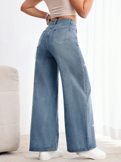 Rhinestone Beaded Denim Pants - MYSTERYBOXS