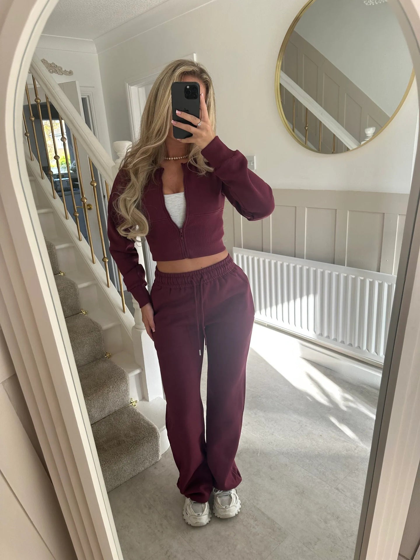 Solid Color Zipper Cardigan and Straight Leg Pants Tracksuit