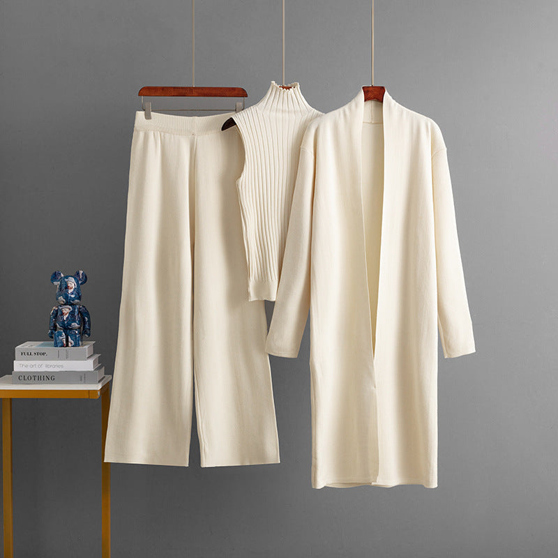 Turtle Neck Knit Tank 3-Piece Cardigan Set