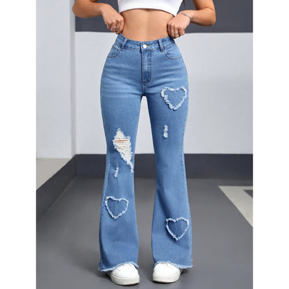 Heart pattern ripped jeans - MYSTERYBOXS