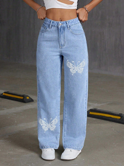 Rhinestone Butterfly Jeans - MYSTERYBOXS