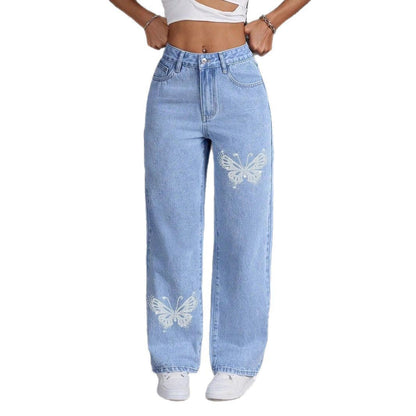 Rhinestone Butterfly Jeans - MYSTERYBOXS