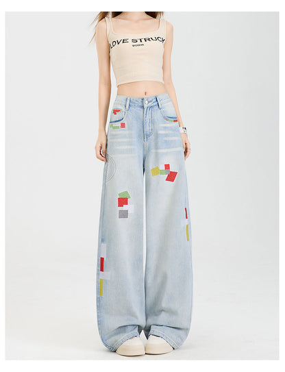 Geometric embroidered jeans - MYSTERYBOXS