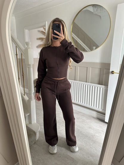Solid Color Zipper Cardigan and Straight Leg Pants Tracksuit