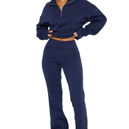Autumn and winter new fashion suit loose waist short top, low waist mop long trousers, two -piece set - MYSTERYBOXS