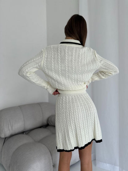 Knitted two-piece sweater and skirt