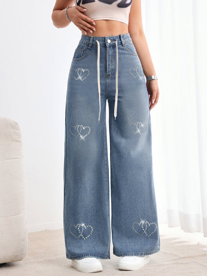 Heart Beaded Metal Jeans - MYSTERYBOXS