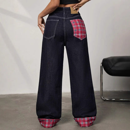 Panelled rolled-up plaid jeans - MYSTERYBOXS
