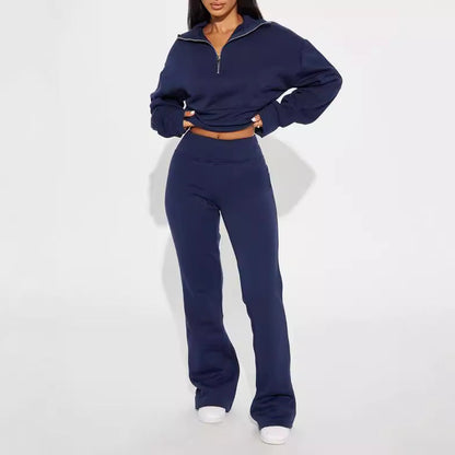 Autumn and winter new fashion suit loose waist short top, low waist mop long trousers, two -piece set - MYSTERYBOXS