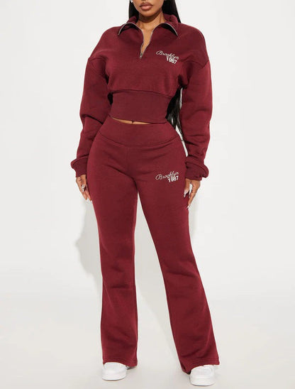 Autumn and winter new fashion suit loose waist short top, low waist mop long trousers, two -piece set - MYSTERYBOXS