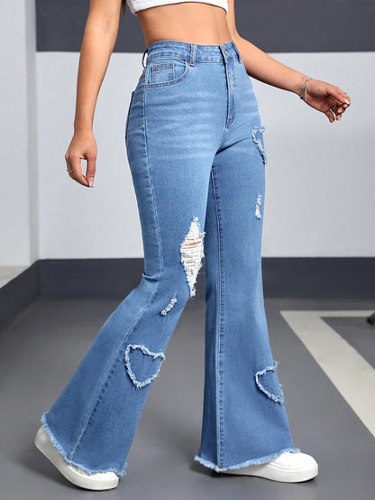 Heart pattern ripped jeans - MYSTERYBOXS