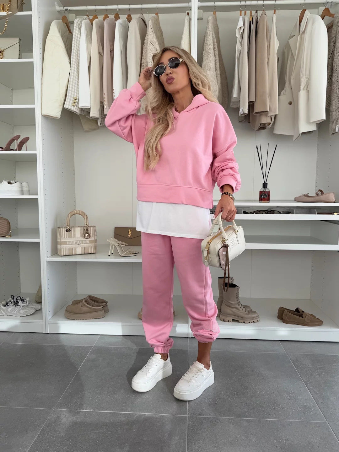 Women's Hooded Patchwork Casual Sweatshirt Set