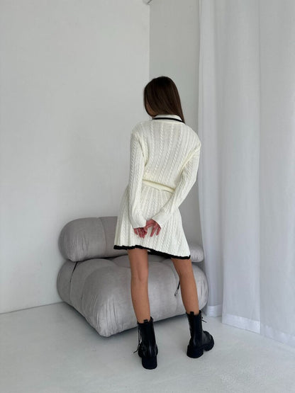 Knitted two-piece sweater and skirt