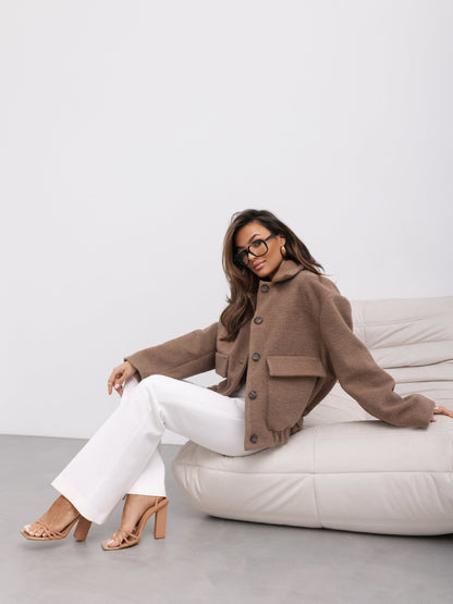 tweed single breasted coat in solid hue