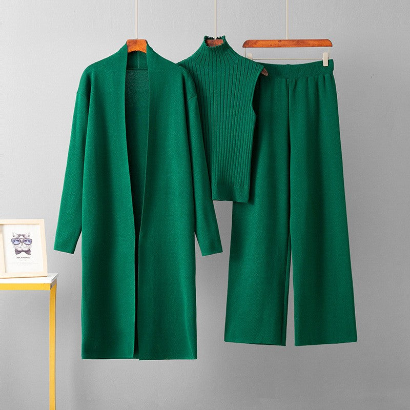 Turtle Neck Knit Tank 3-Piece Cardigan Set