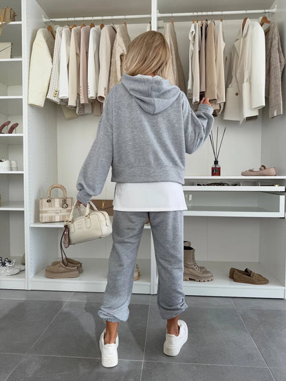 Women's Hooded Patchwork Casual Sweatshirt Set