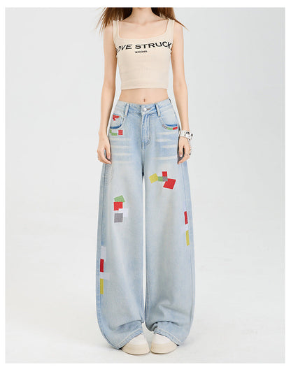 Geometric embroidered jeans - MYSTERYBOXS