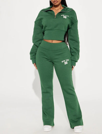 Autumn and winter new fashion suit loose waist short top, low waist mop long trousers, two -piece set - MYSTERYBOXS