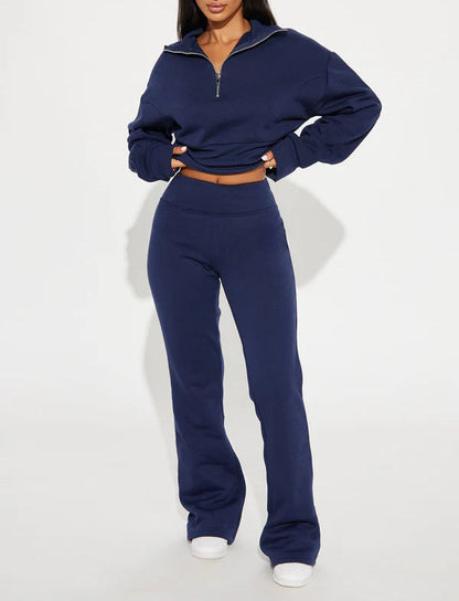 Autumn and winter new fashion suit loose waist short top, low waist mop long trousers, two -piece set - MYSTERYBOXS