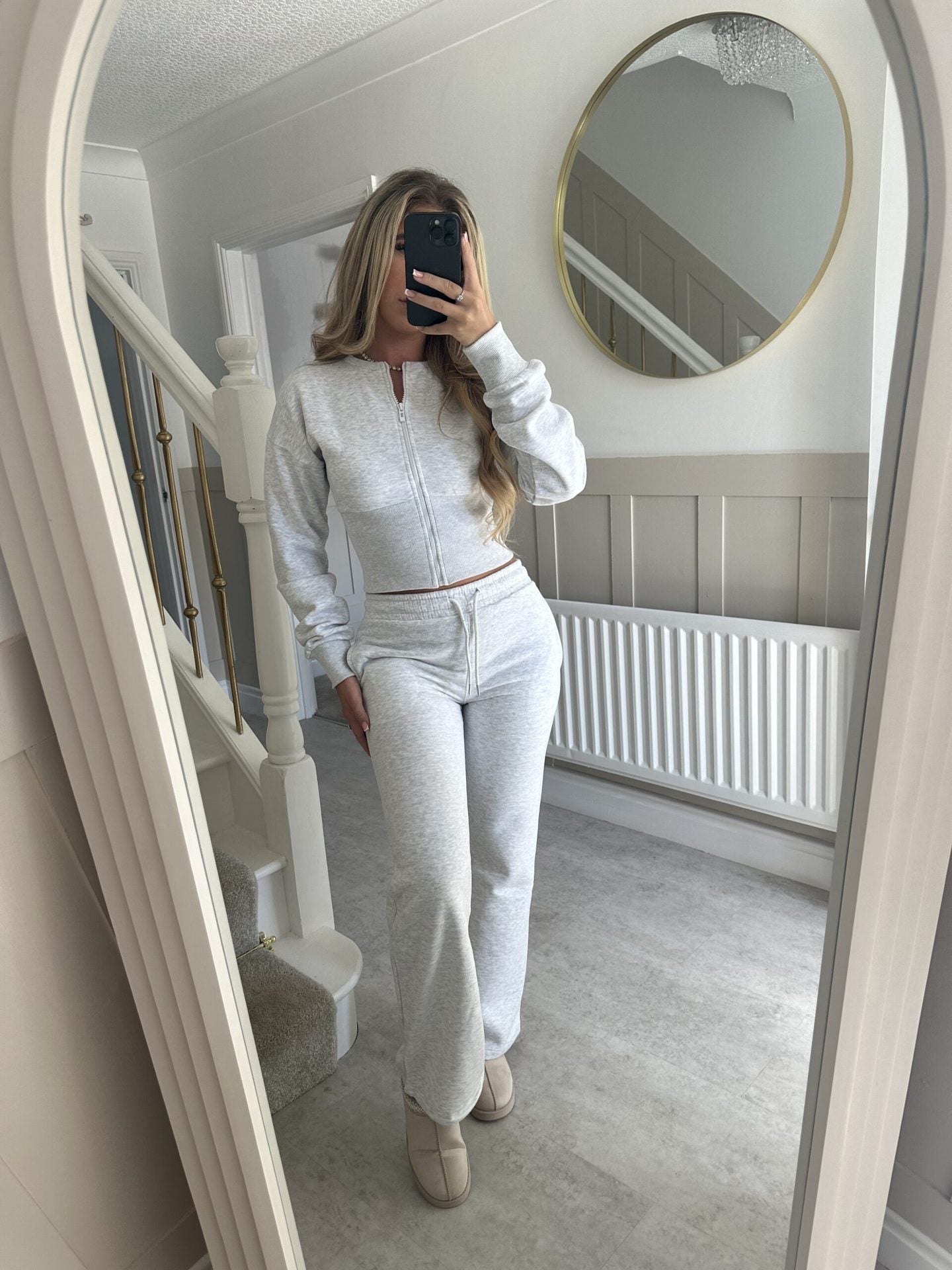 Solid Color Zipper Cardigan and Straight Leg Pants Tracksuit