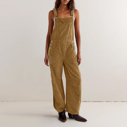 Adjustable corduroy jumpsuit with pockets